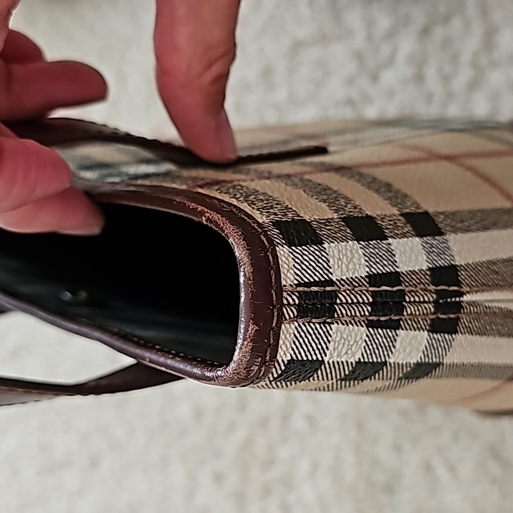 Burberry Beige Plaid Canvas Mini Tote with Brown Leather Trim - Picture 3 of 8